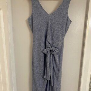 Sage The Label Midi Dress Blue knit Size Medium Lined Waist Tie V neck